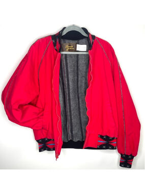Davis James Vintage Jacket Size L Red w/Aztec Design Blanket Lining Front Zip-up